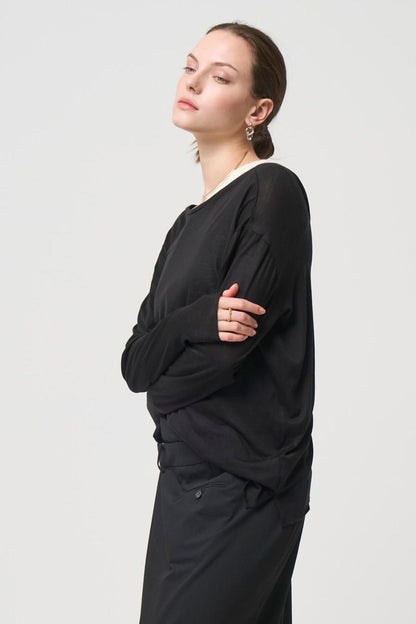 2way Sheer back open T-shirt - BLACK