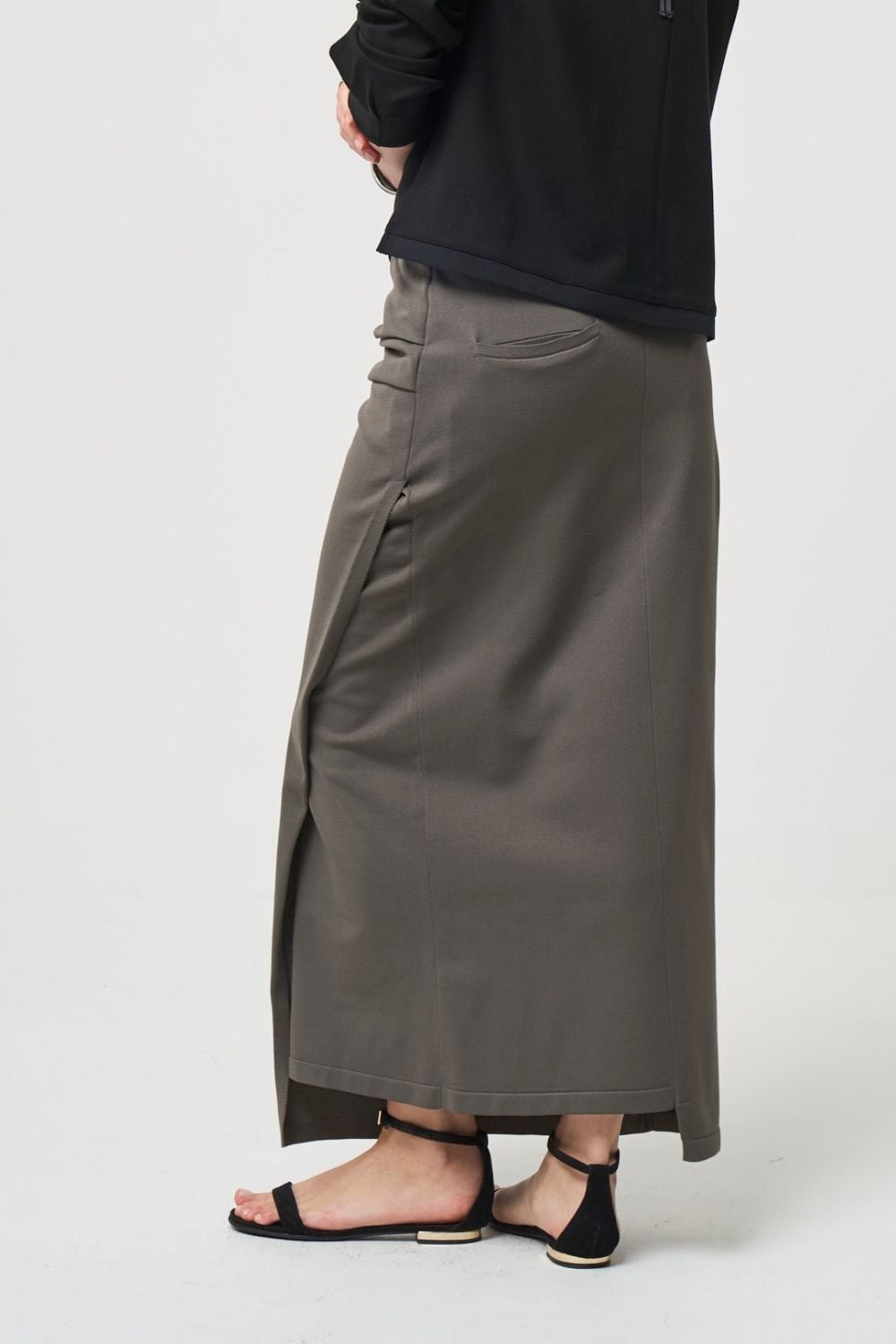RESTOCK!  Smooth Gather Knit Skirt - TAUPE