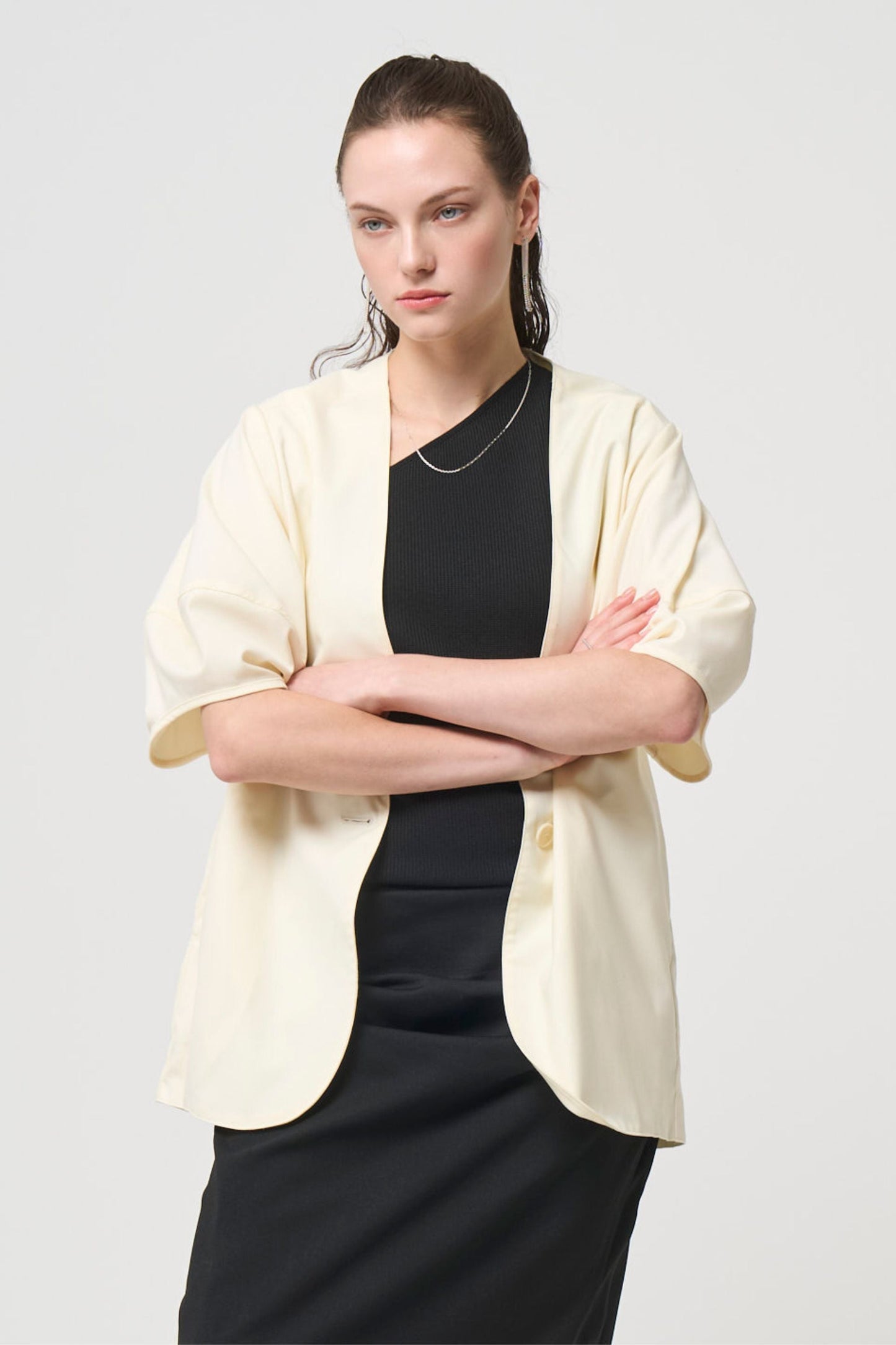 Short Sleeves Cubic Jacket - WHITE
