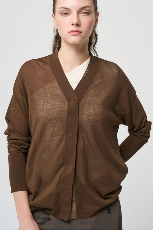 Breathable Cotton Cardigan - BROWN