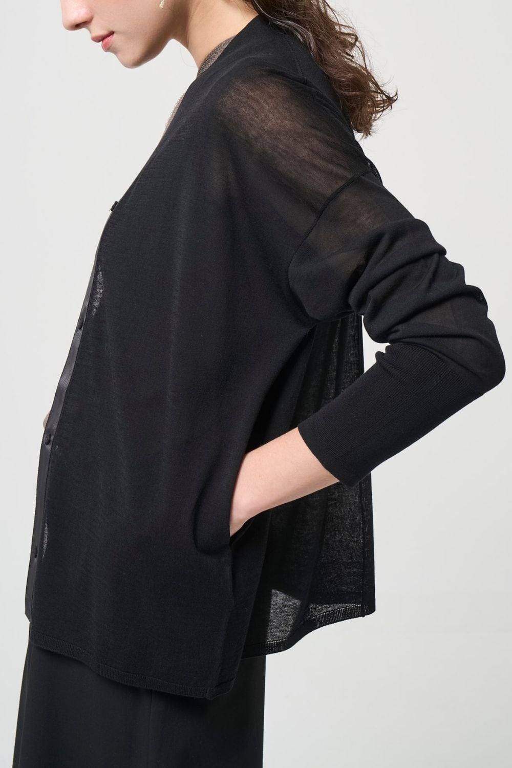 Breathable Cotton Cardigan - BLACK