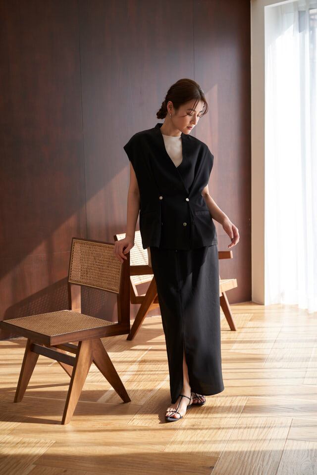 2way Long Straight Skirt - BLACK
