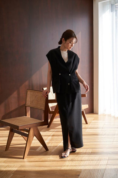 2way Long Straight Skirt - BLACK