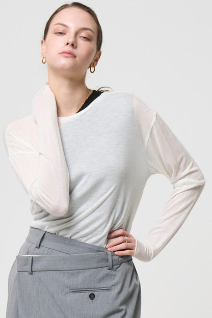 2way Sheer back open T-shirt - WHITE