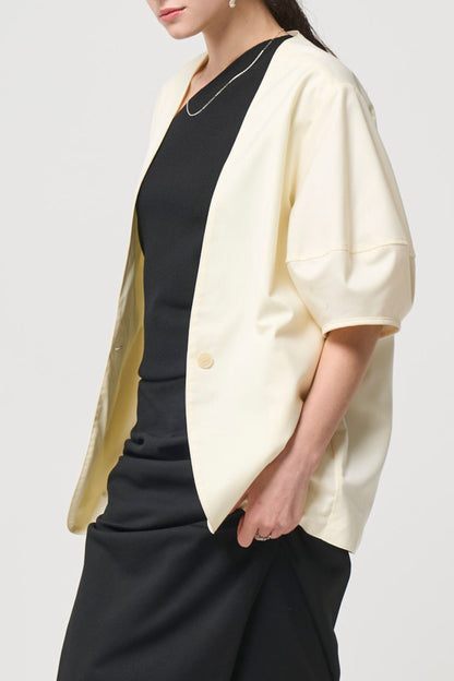 Short Sleeves Cubic Jacket - WHITE