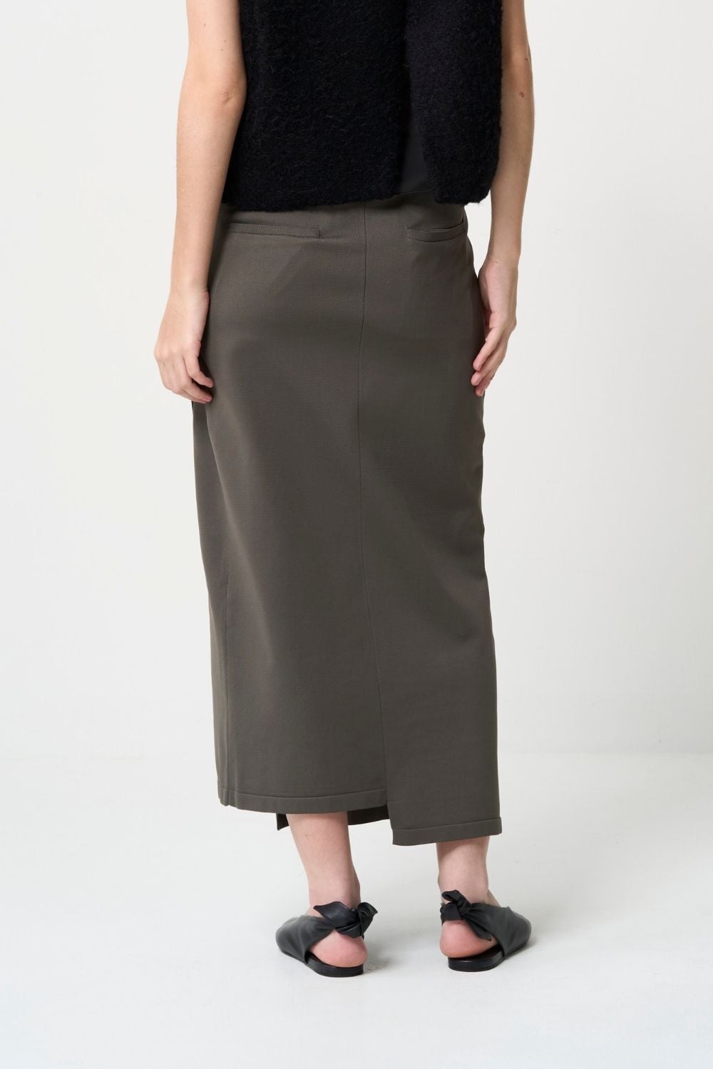 RESTOCK!  Smooth Gather Knit Skirt - TAUPE