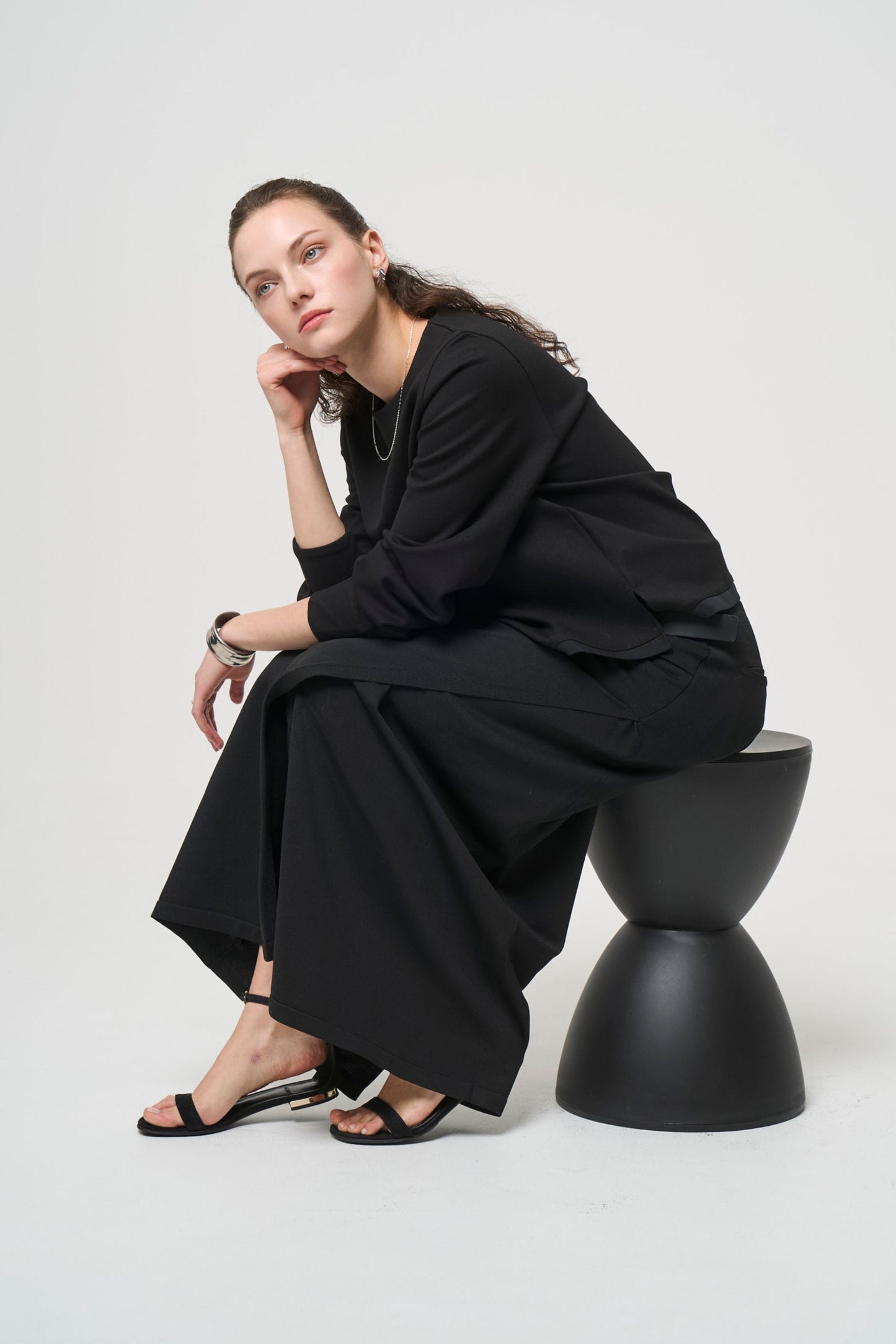 Smooth Gather Knit Skirt - BLACK
