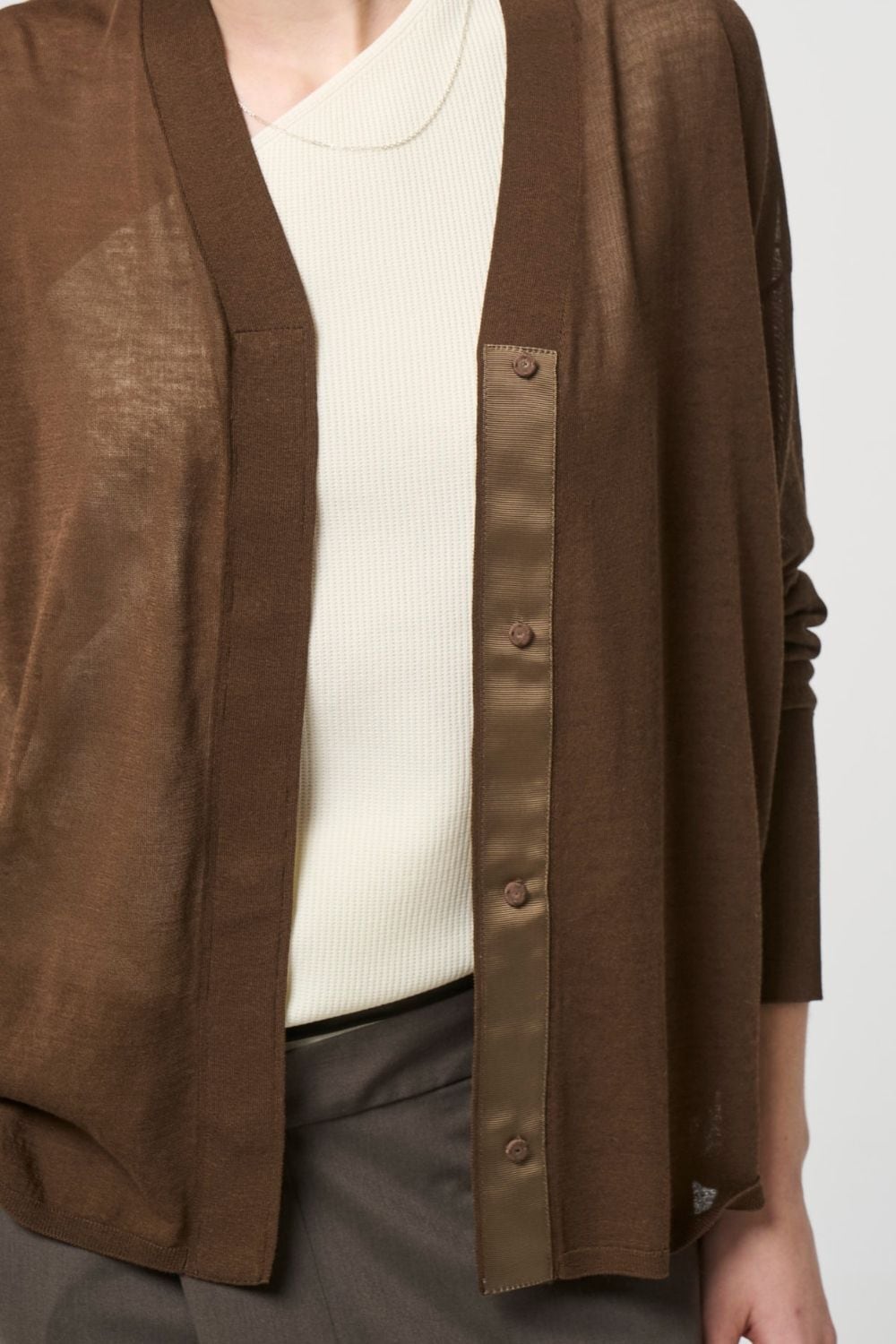 Breathable Cotton Cardigan - BROWN