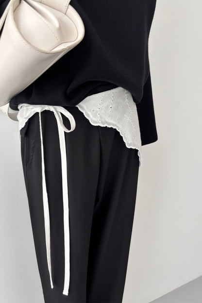 Cotton Lace Triangle Scarf - BLACK・WHITE