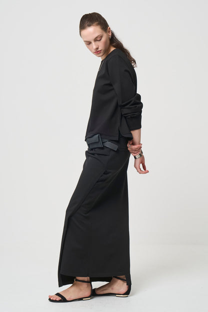Smooth Gather Knit Skirt - BLACK