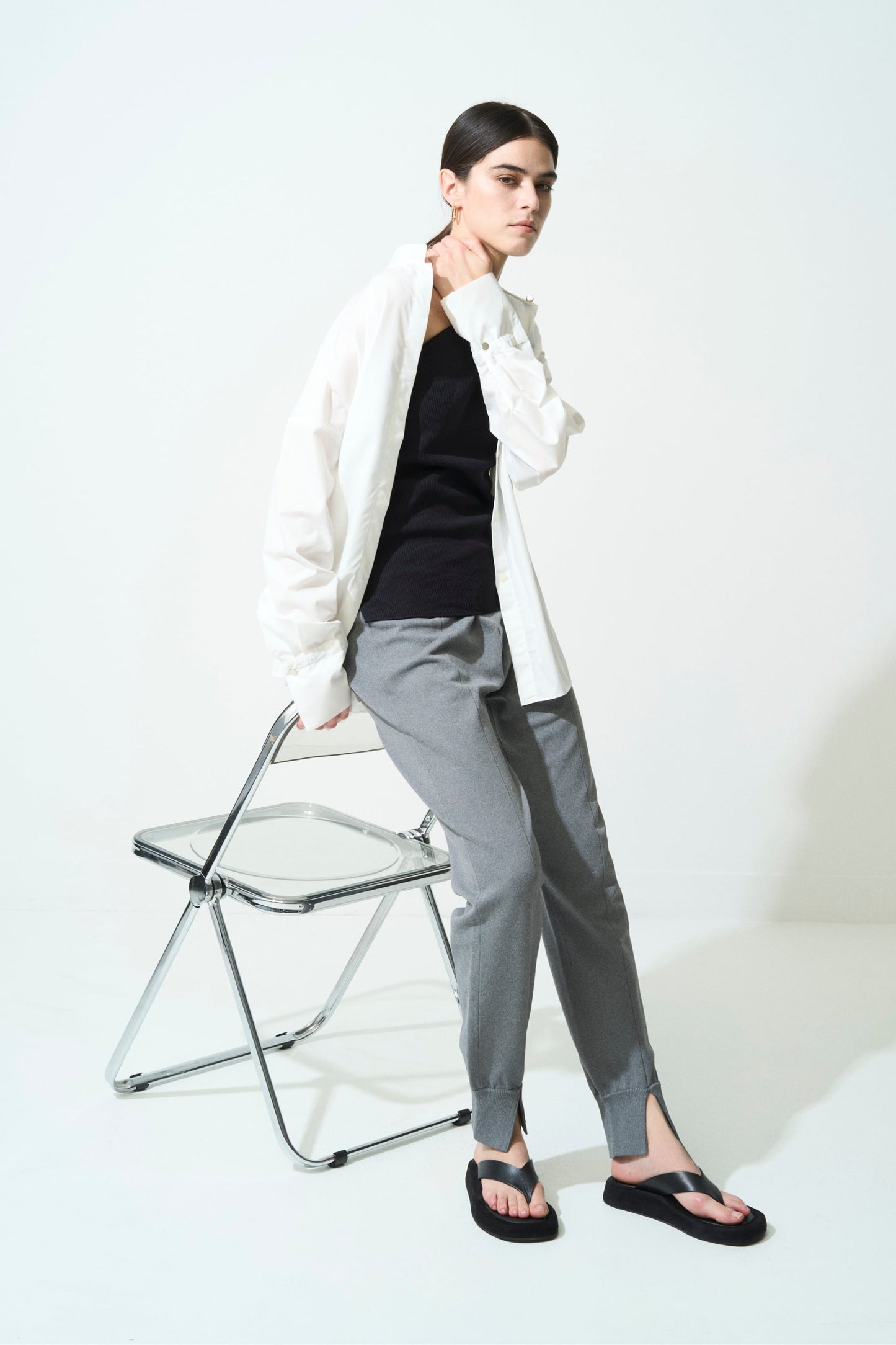 STAND-UP COLLAR OVER SHIRT - WHITE