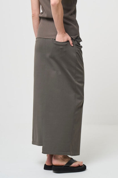 RESTOCK!  Smooth Gather Knit Skirt - TAUPE