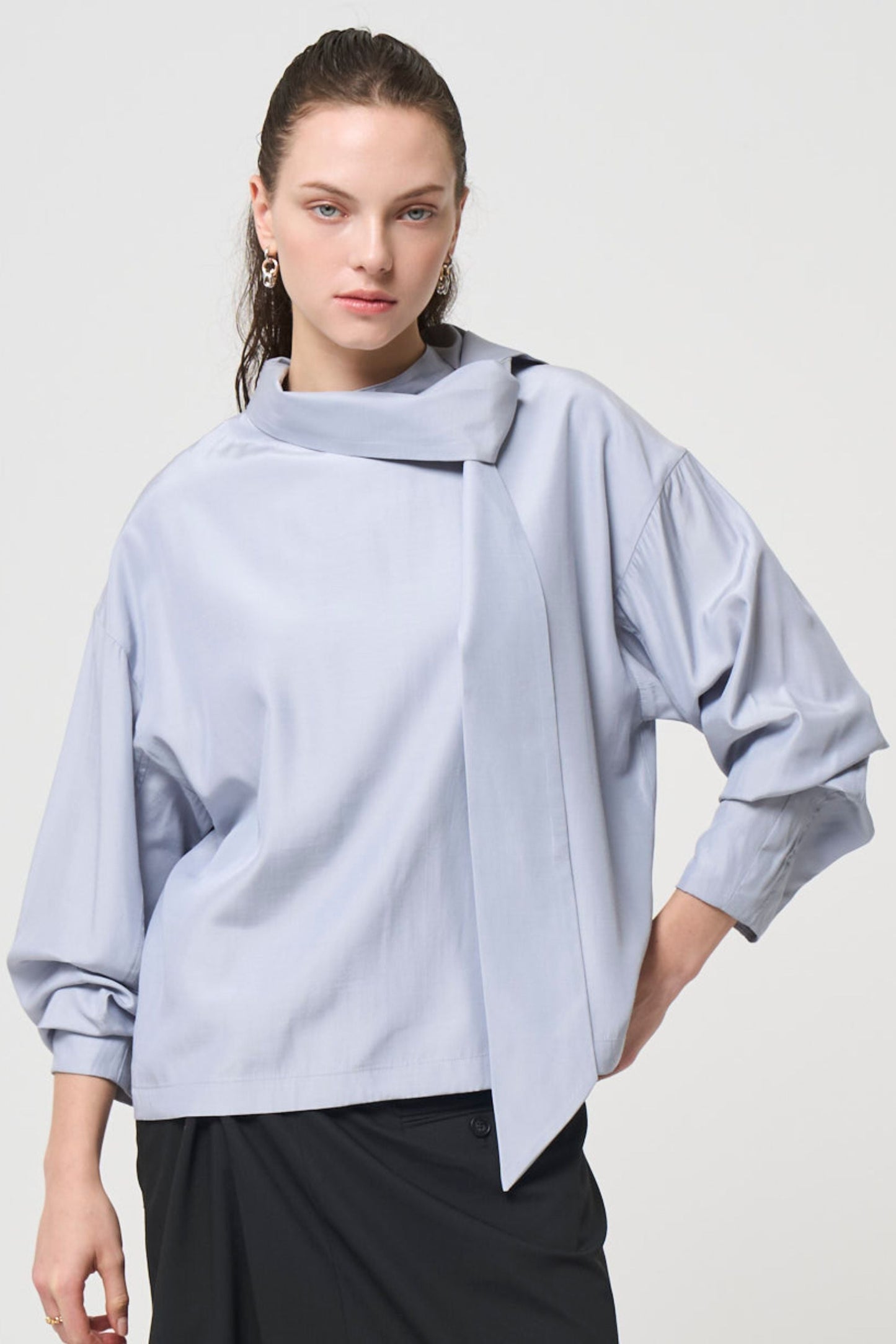 Ribbon Blouse - ICE GRAY
