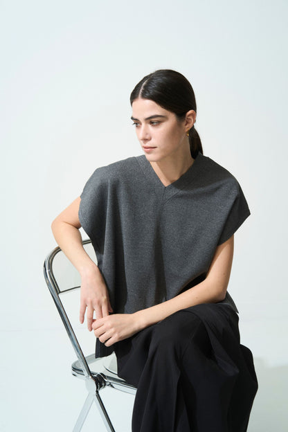 2way Spring Knit Poncho - GRAY