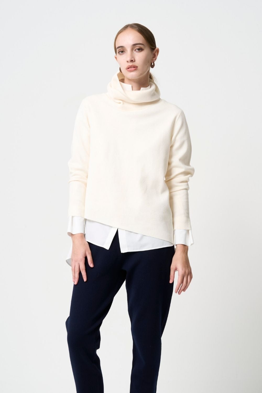 STAND-UP COLLAR OVER SHIRT - WHITE