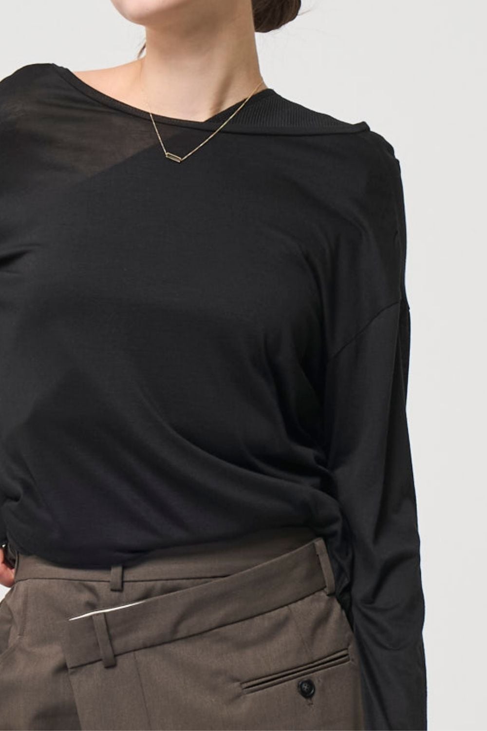 2way Sheer back open T-shirt - BLACK