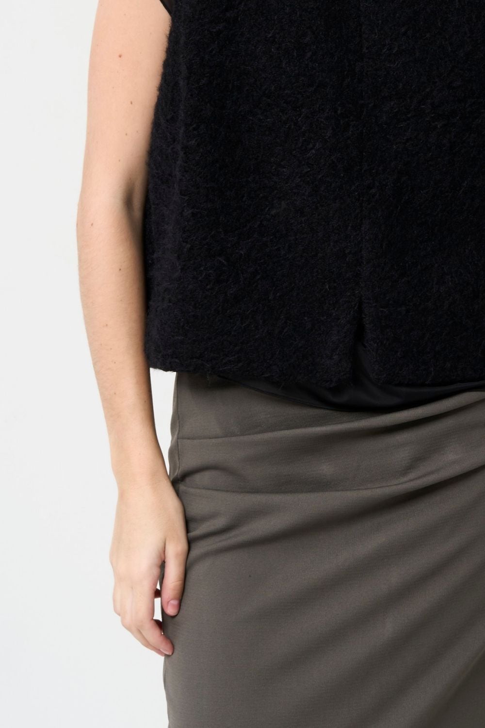 RESTOCK!  Smooth Gather Knit Skirt - TAUPE