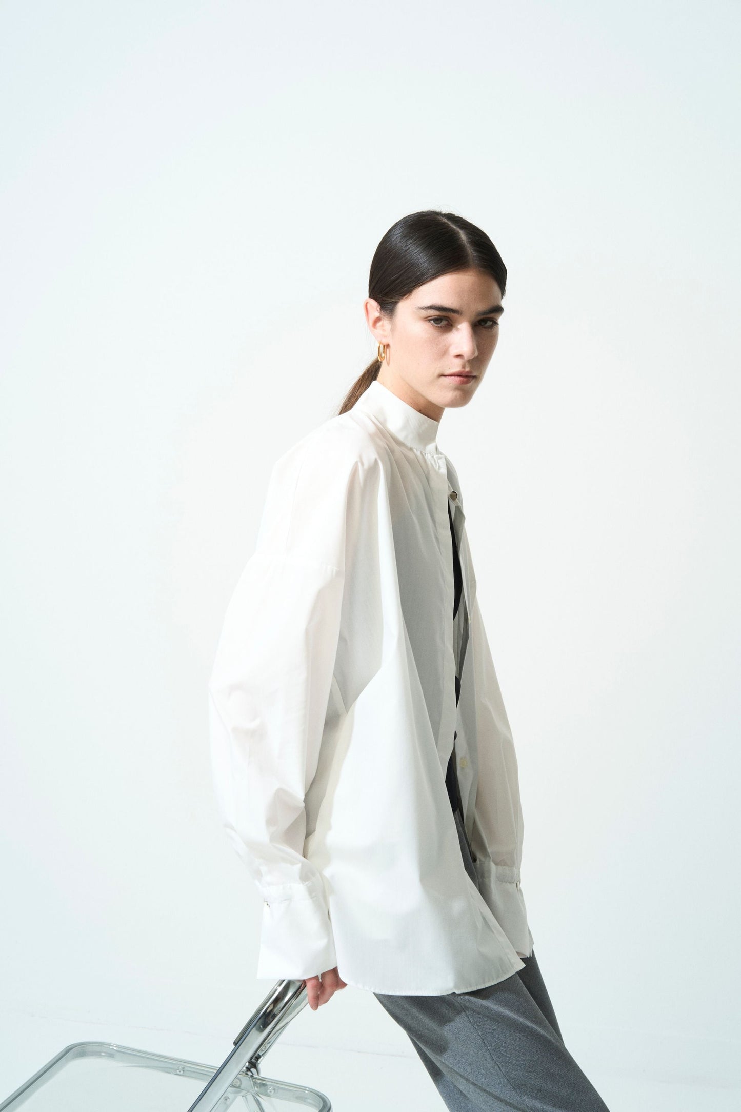 STAND-UP COLLAR OVER SHIRT - WHITE