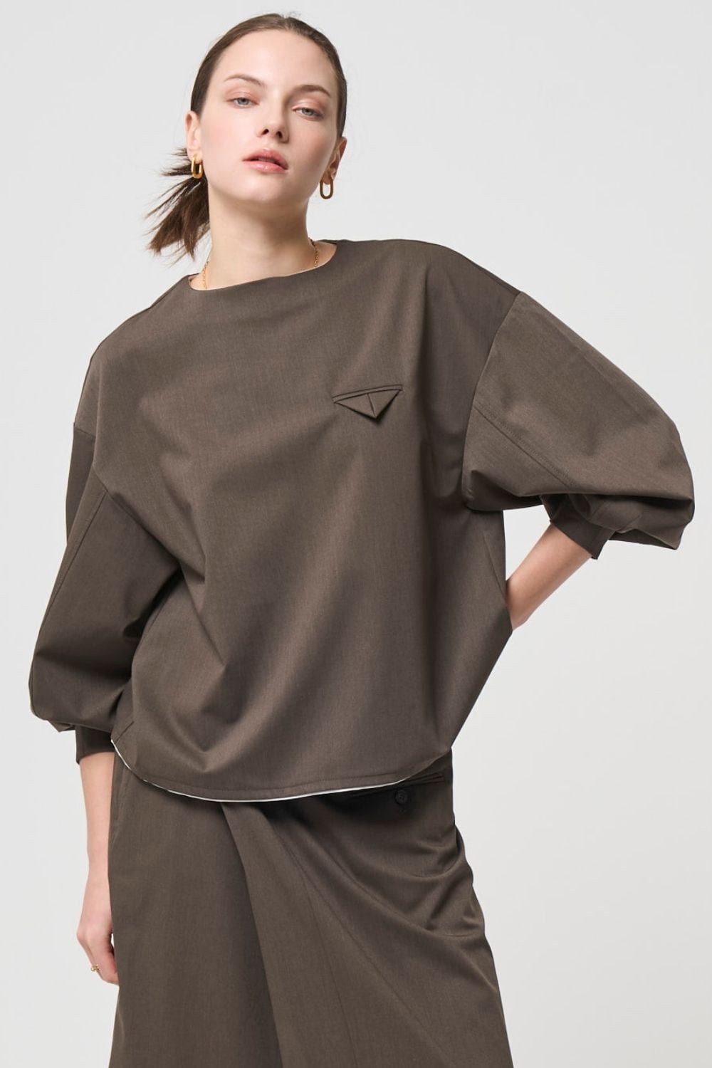 Mannish Pocket Tops - BROWN