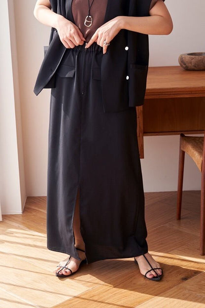 2way Long Straight Skirt - BLACK