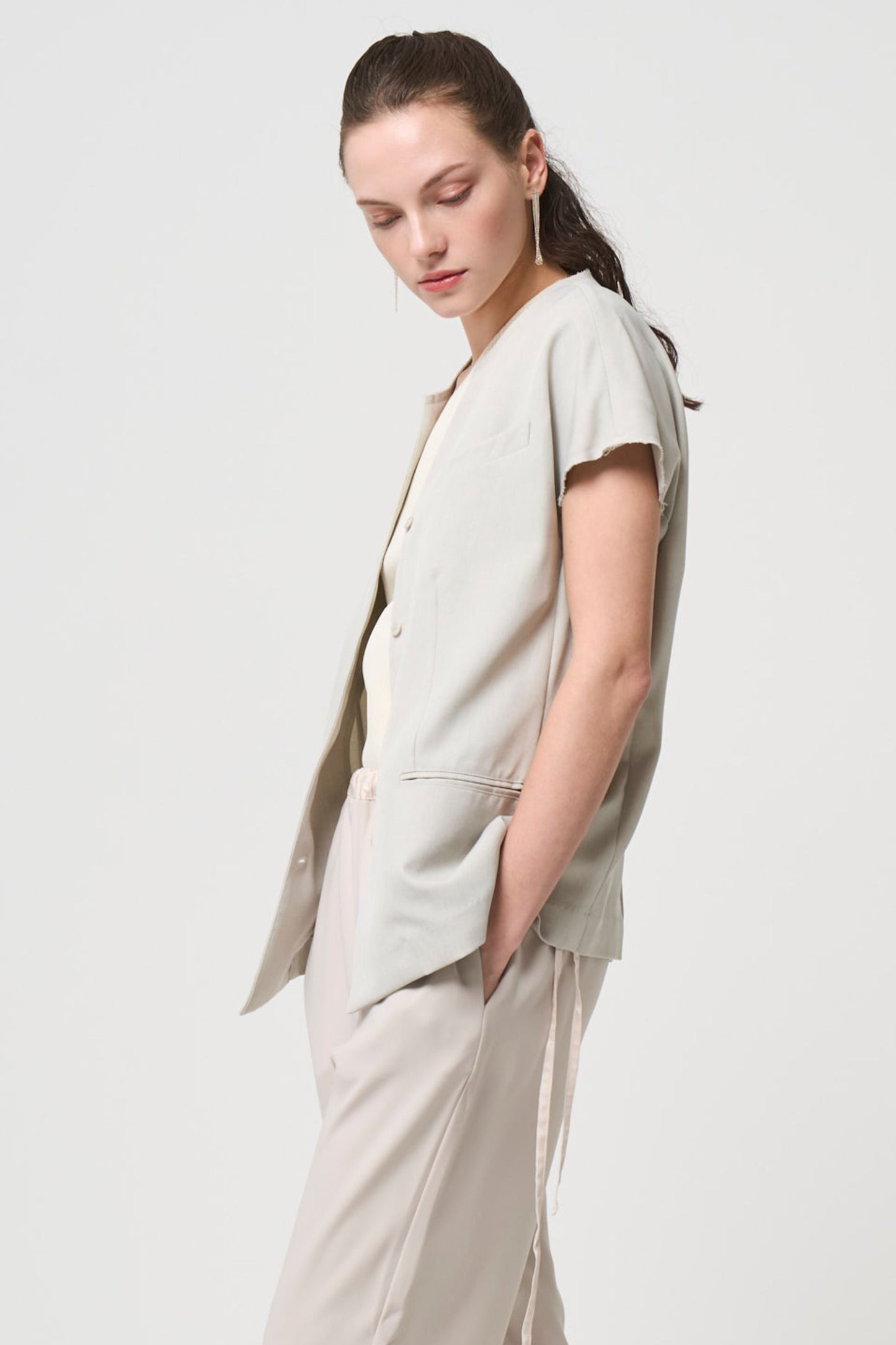 Short Sleeves Shirts Jacket - BEIGE