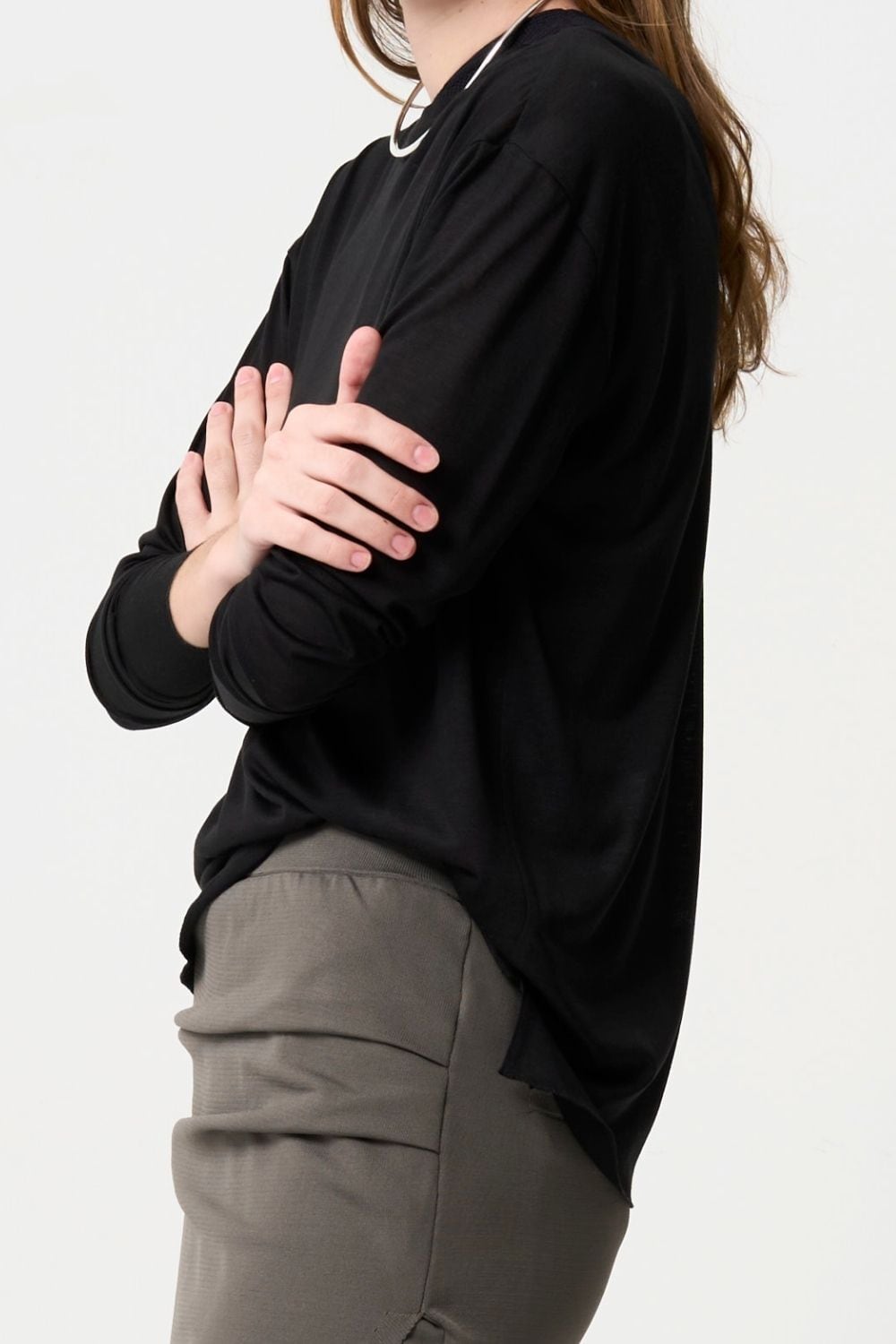 2way Sheer back open T-shirt - BLACK