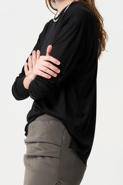 2way Sheer back open T-shirt - BLACK