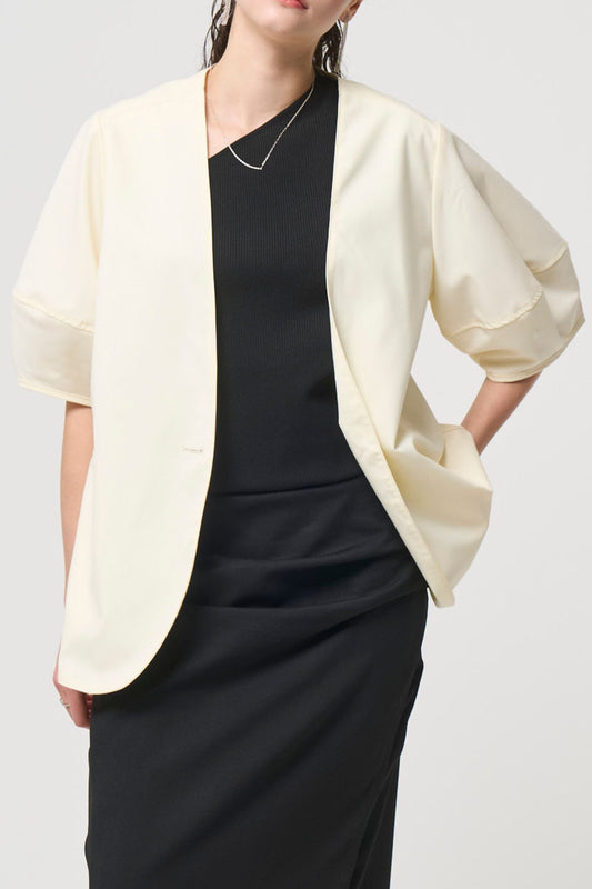 Short Sleeves Cubic Jacket - WHITE