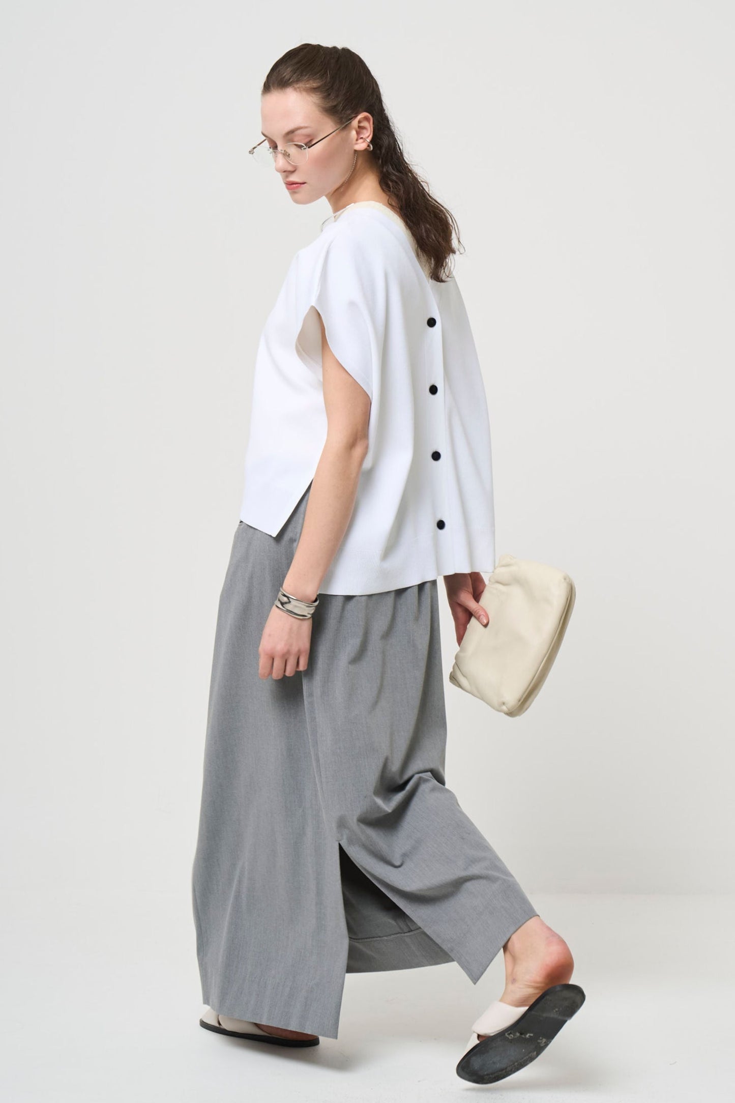 2way Spring Knit Poncho - WHITE