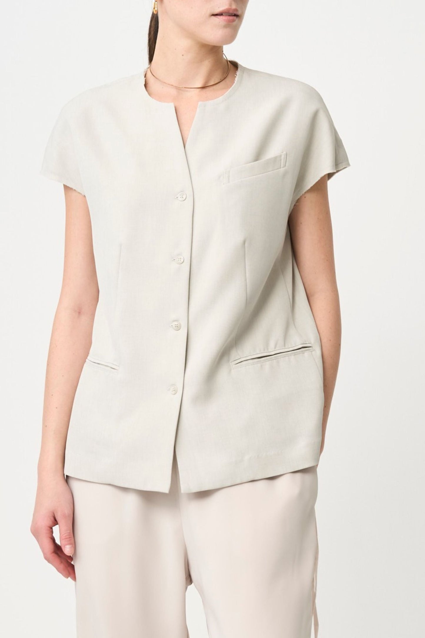 Short Sleeves Shirts Jacket - BEIGE