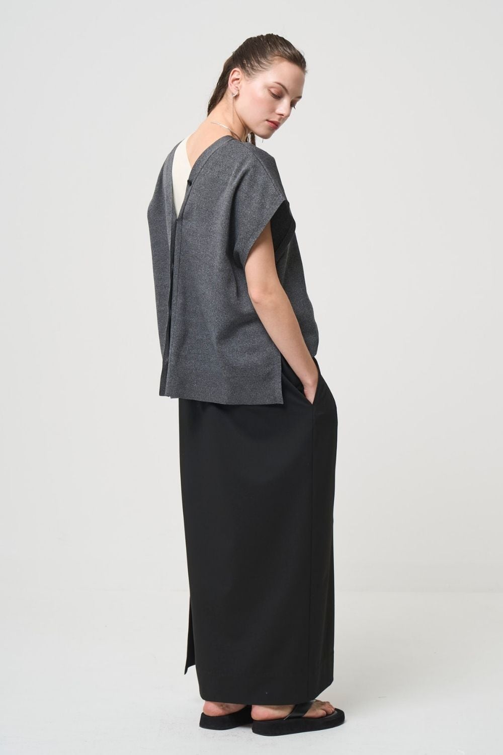 2way Spring Knit Poncho - GRAY