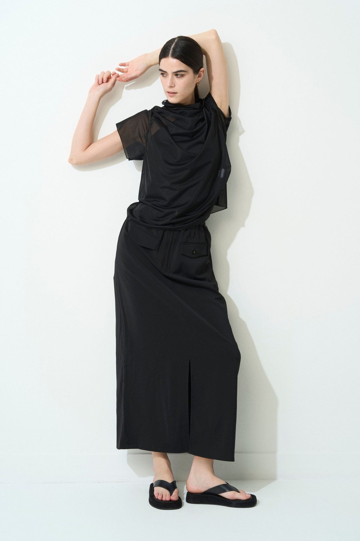 2way Long Straight Skirt - BLACK