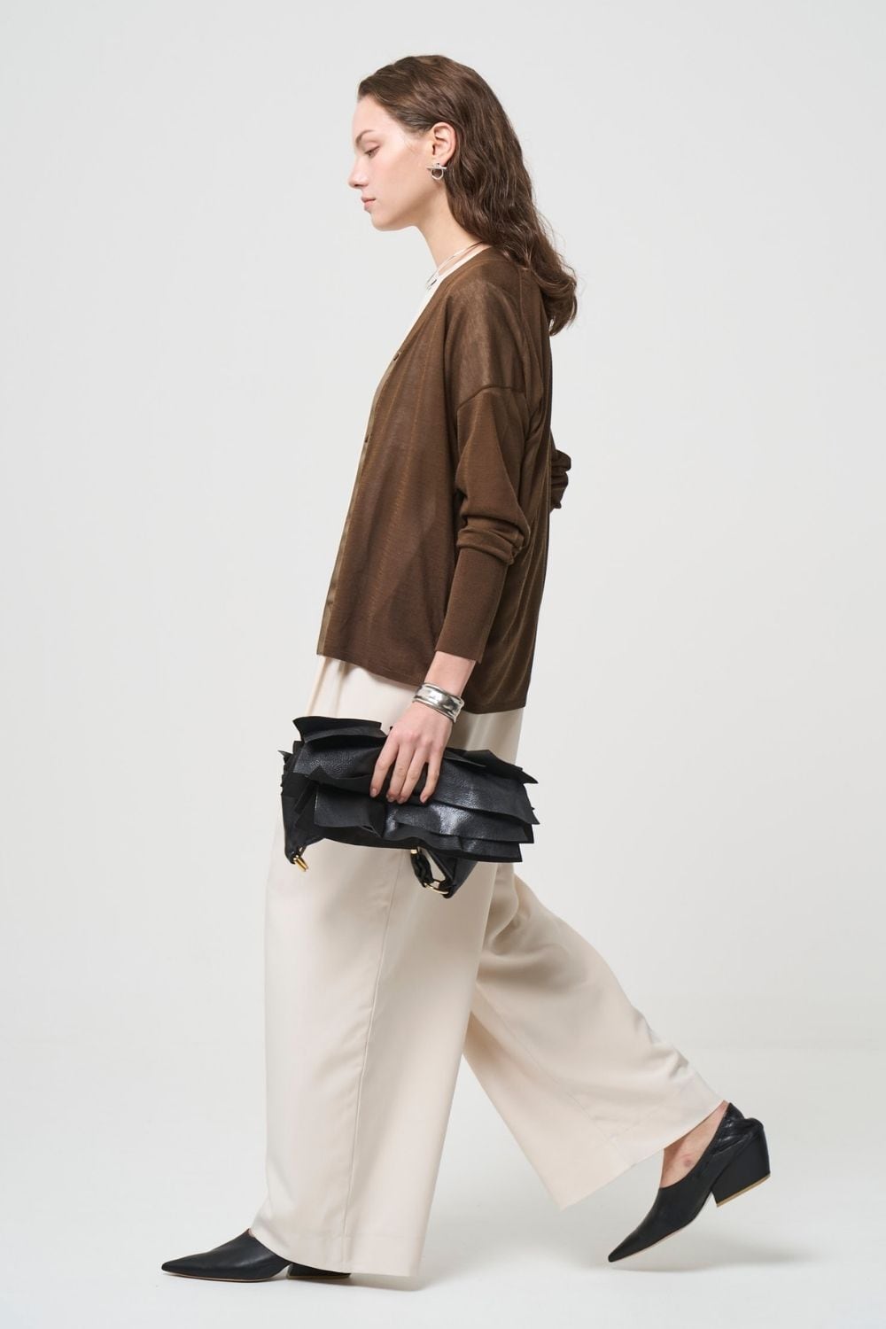 Breathable Cotton Cardigan - BROWN