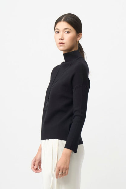 Bottle neck Knit - BLACK