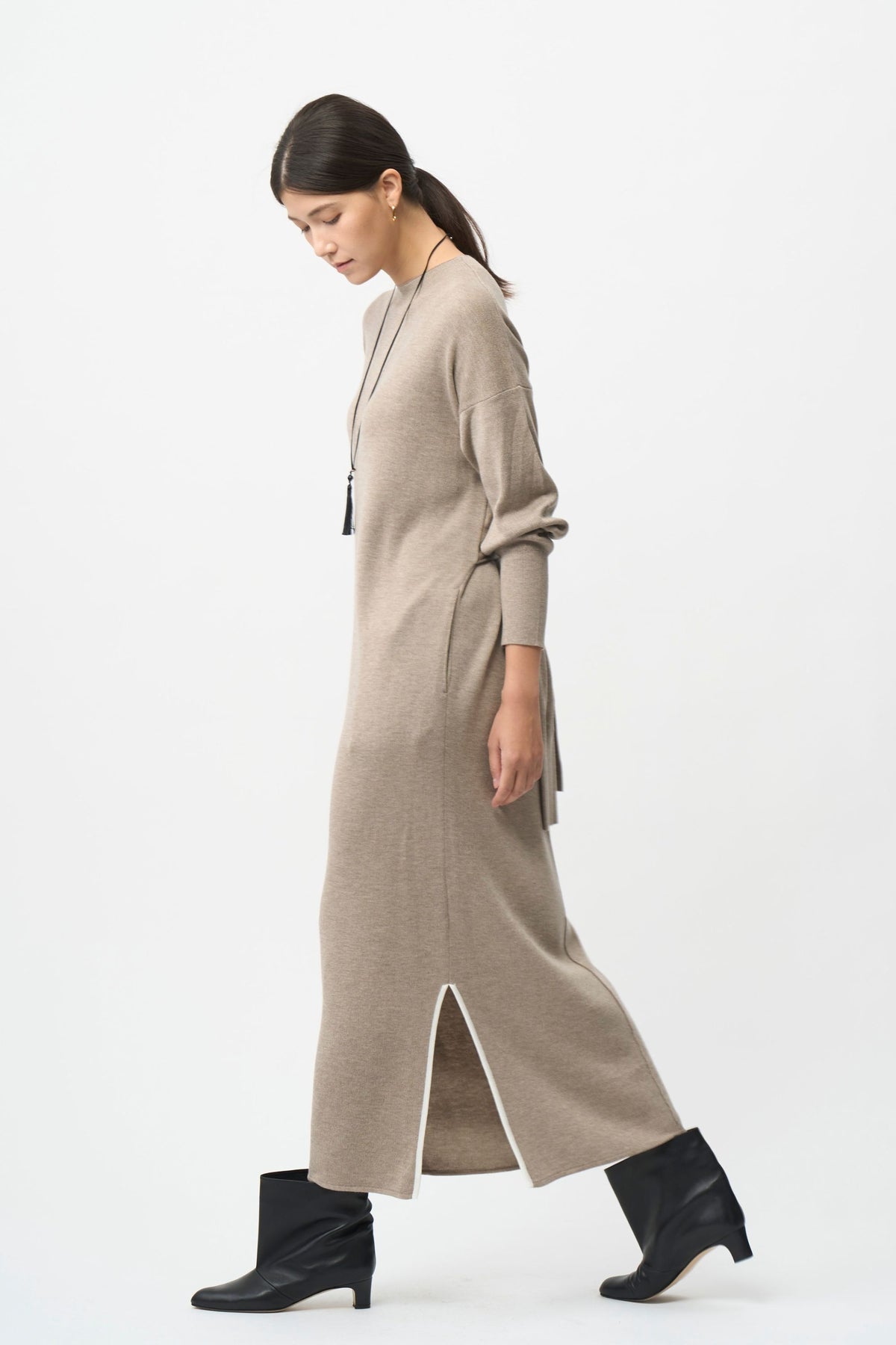Double Sleeves Knit Dress - CAMEL / SHORT・LONG