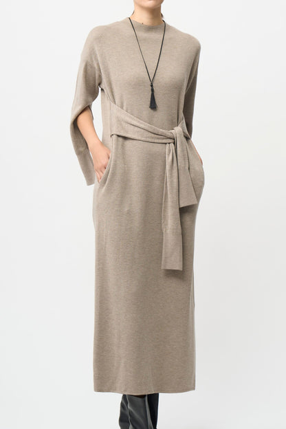 Double Sleeves Knit Dress - GRAY / SHORT・LONG