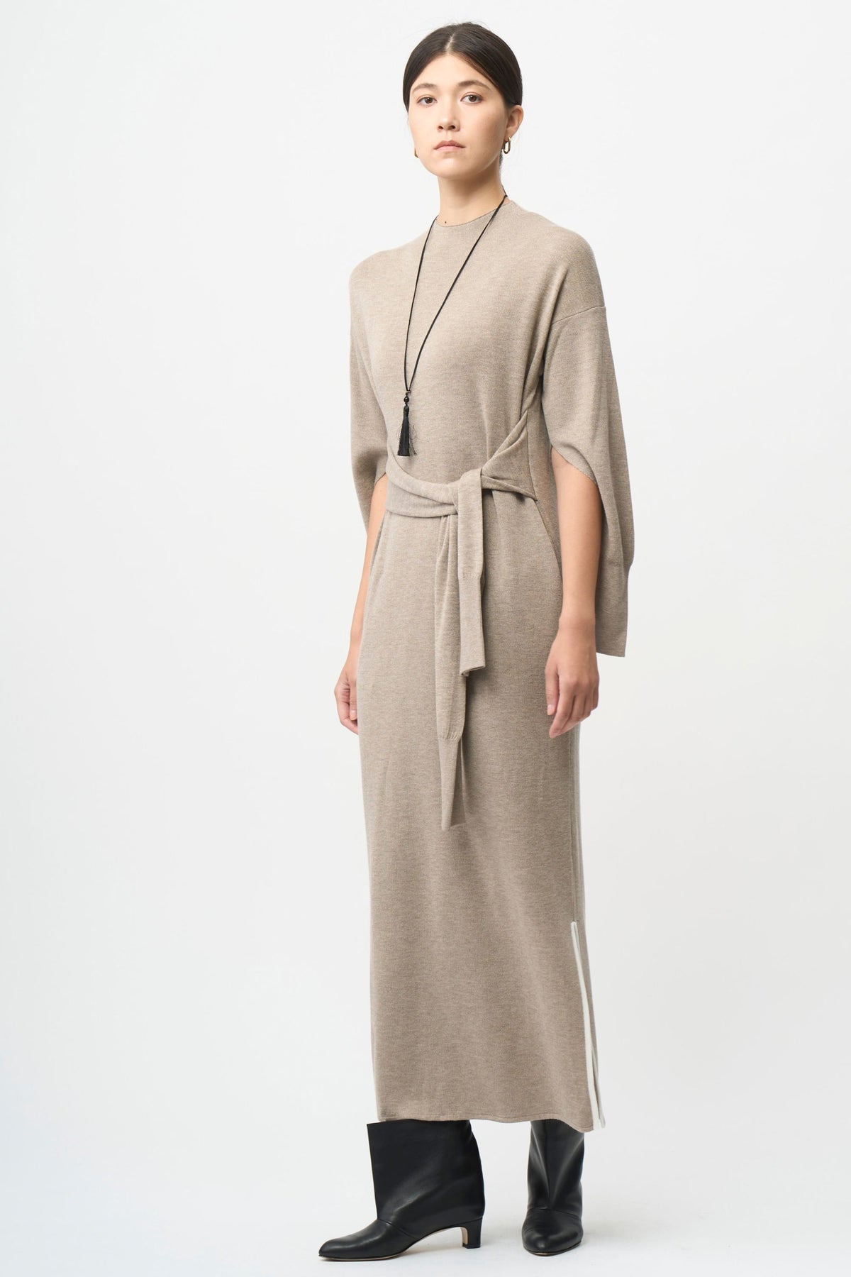 Double Sleeves Knit Dress - CAMEL / SHORT・LONG