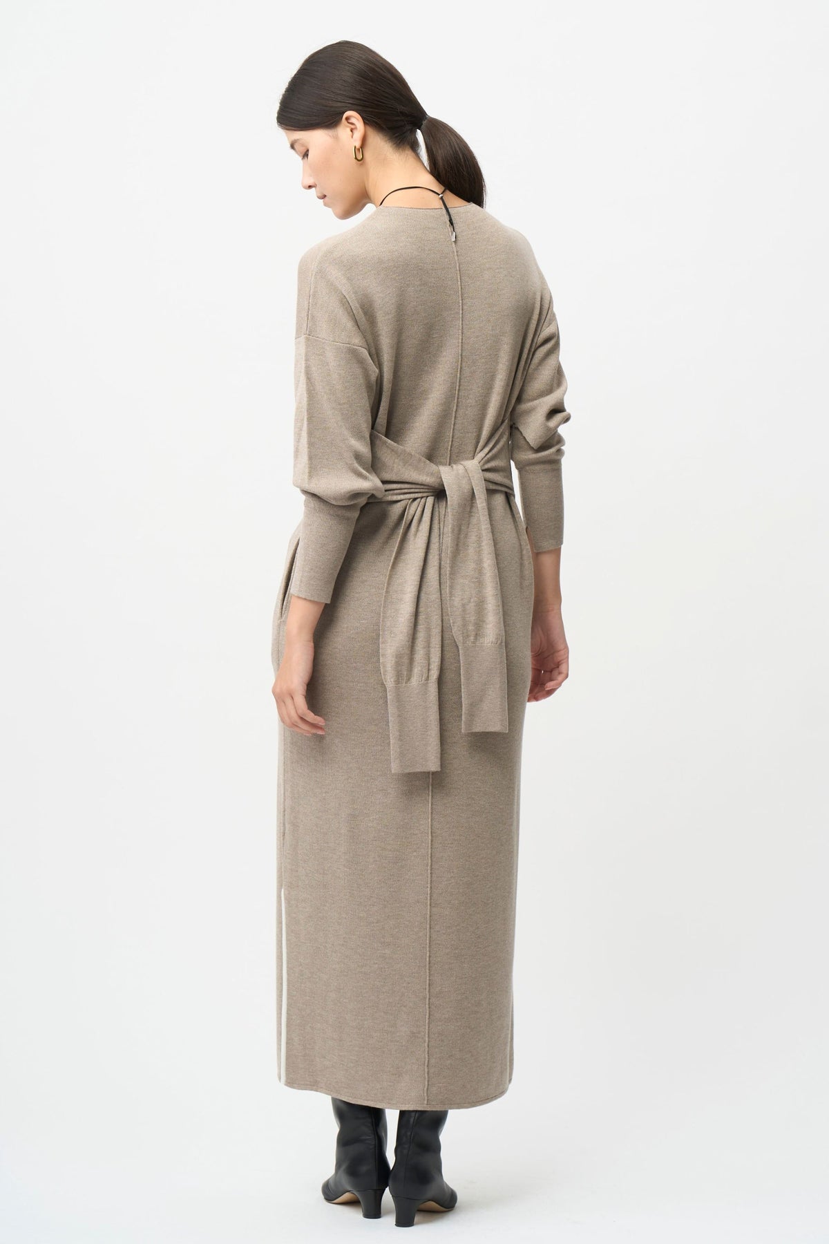 Double Sleeves Knit Dress - GRAY / SHORT・LONG