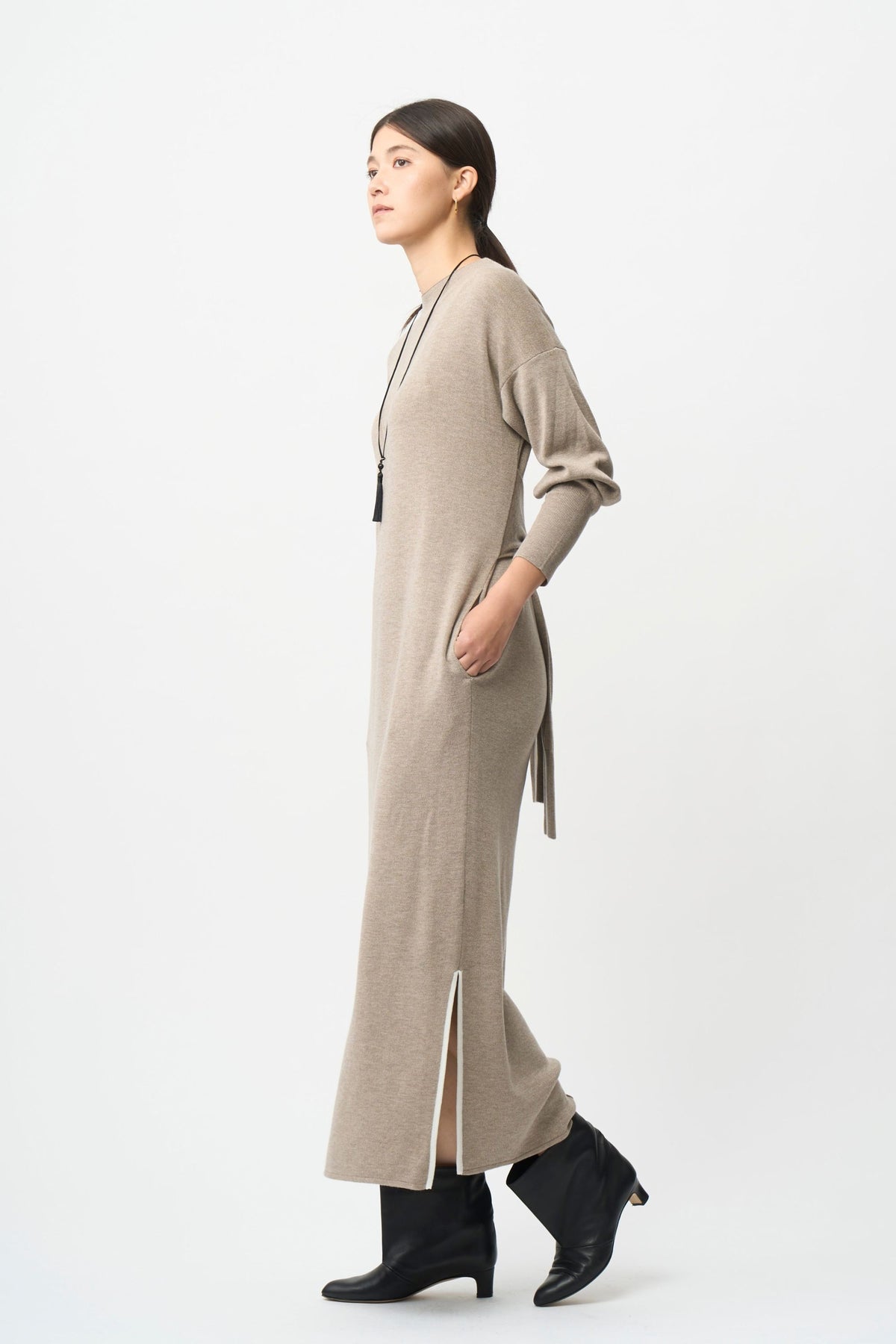 Double Sleeves Knit Dress - CAMEL / SHORT・LONG
