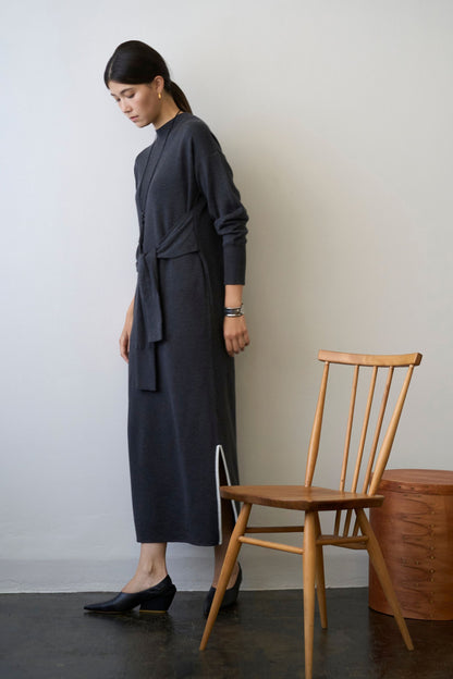 Double Sleeves Knit Dress - GRAY / SHORT・LONG