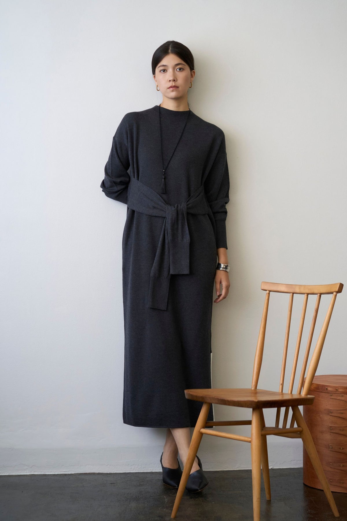 Double Sleeves Knit Dress - GRAY / SHORT・LONG