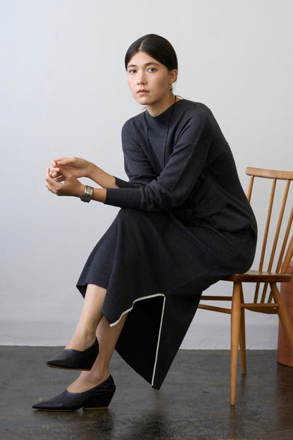 Double Sleeves Knit Dress - GRAY / SHORT・LONG