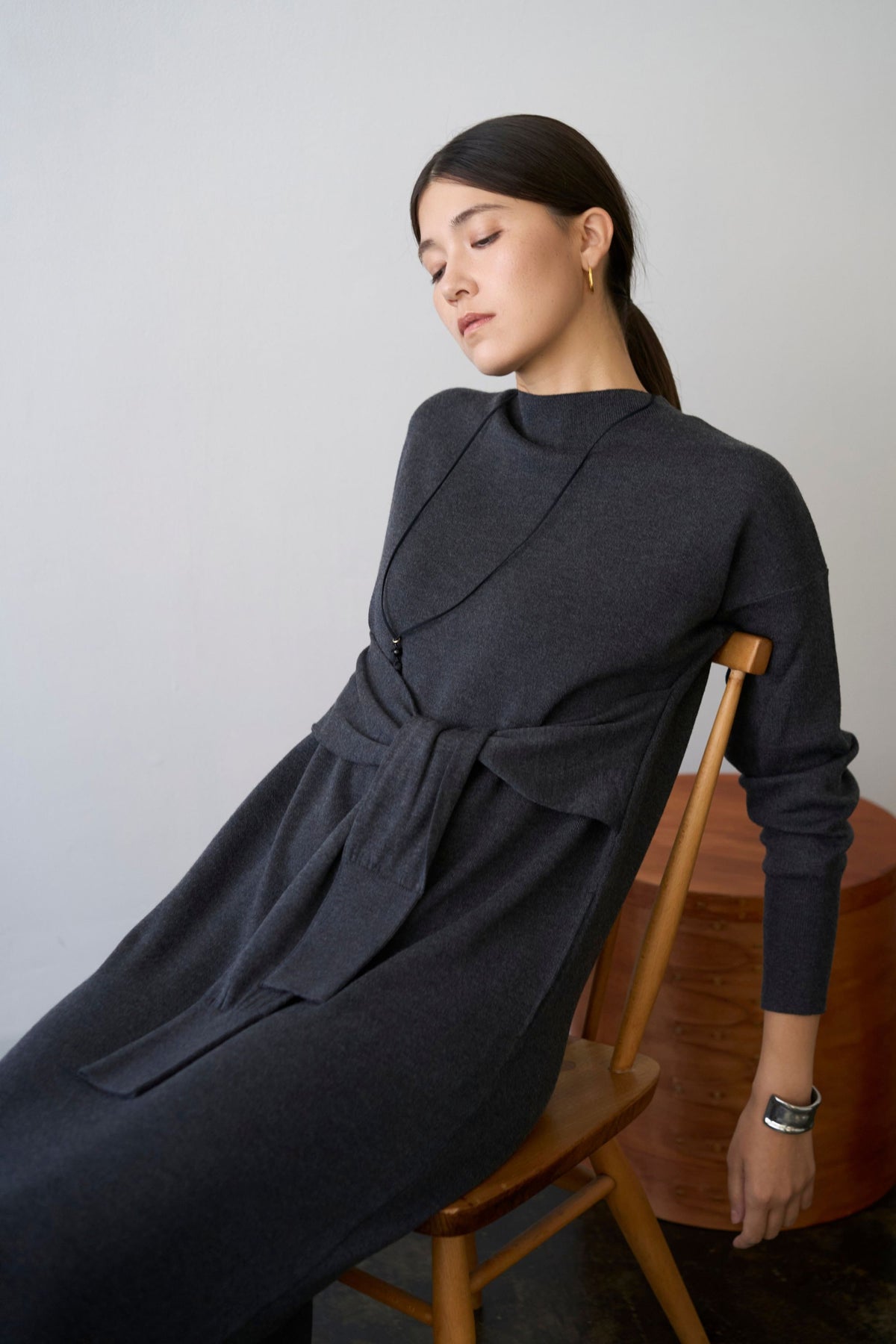 Double Sleeves Knit Dress - GRAY / SHORT・LONG