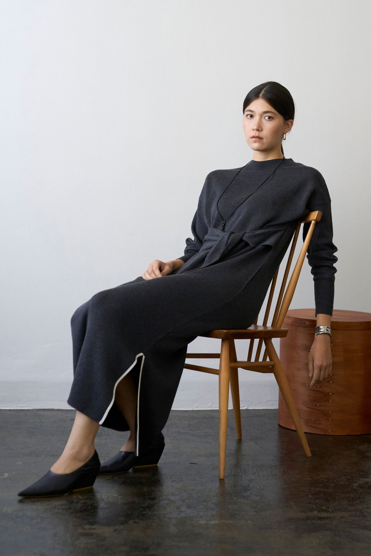 Double Sleeves Knit Dress - GRAY / SHORT・LONG