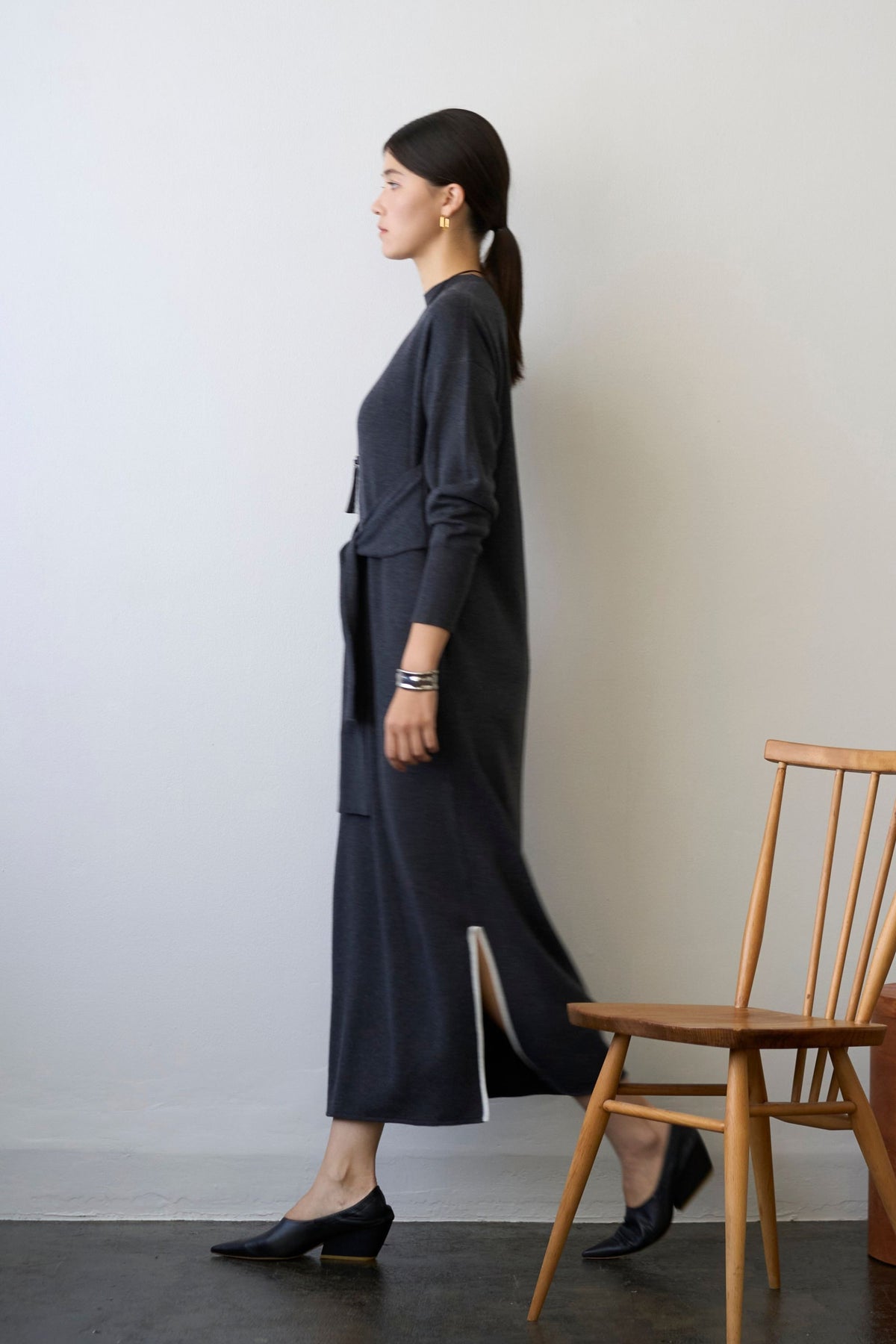 Double Sleeves Knit Dress - GRAY / SHORT・LONG