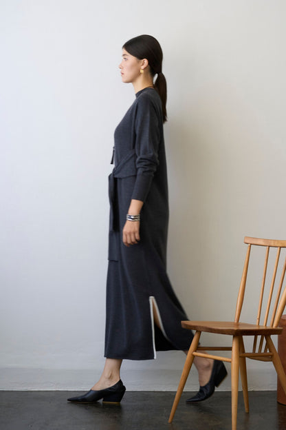 Double Sleeves Knit Dress - GRAY / SHORT・LONG