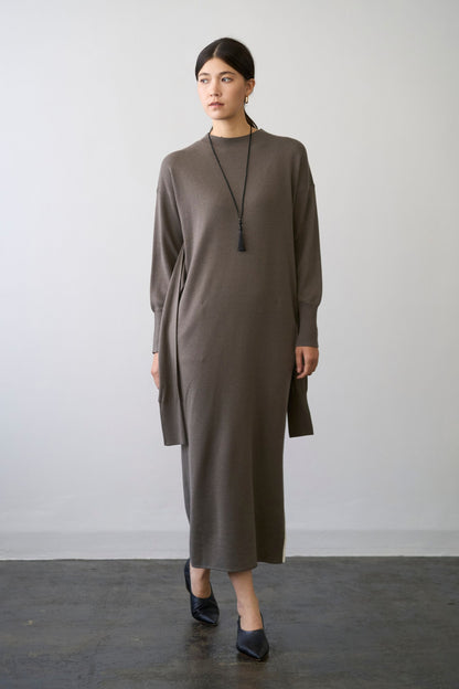 Double Sleeves Knit Dress - TAUPE / SHORT・LONG