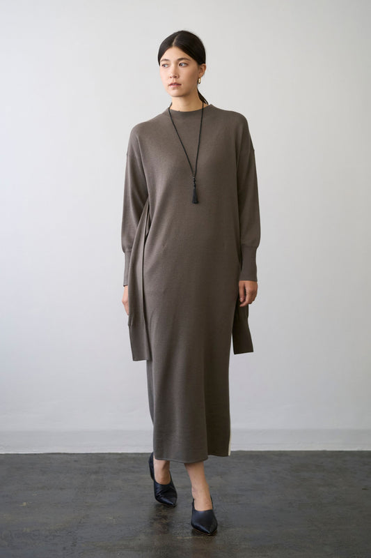 Double Sleeves Knit Dress - TAUPE / SHORT・LONG