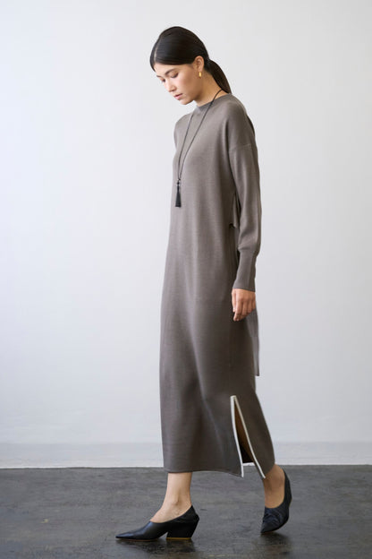 Double Sleeves Knit Dress - TAUPE / SHORT・LONG