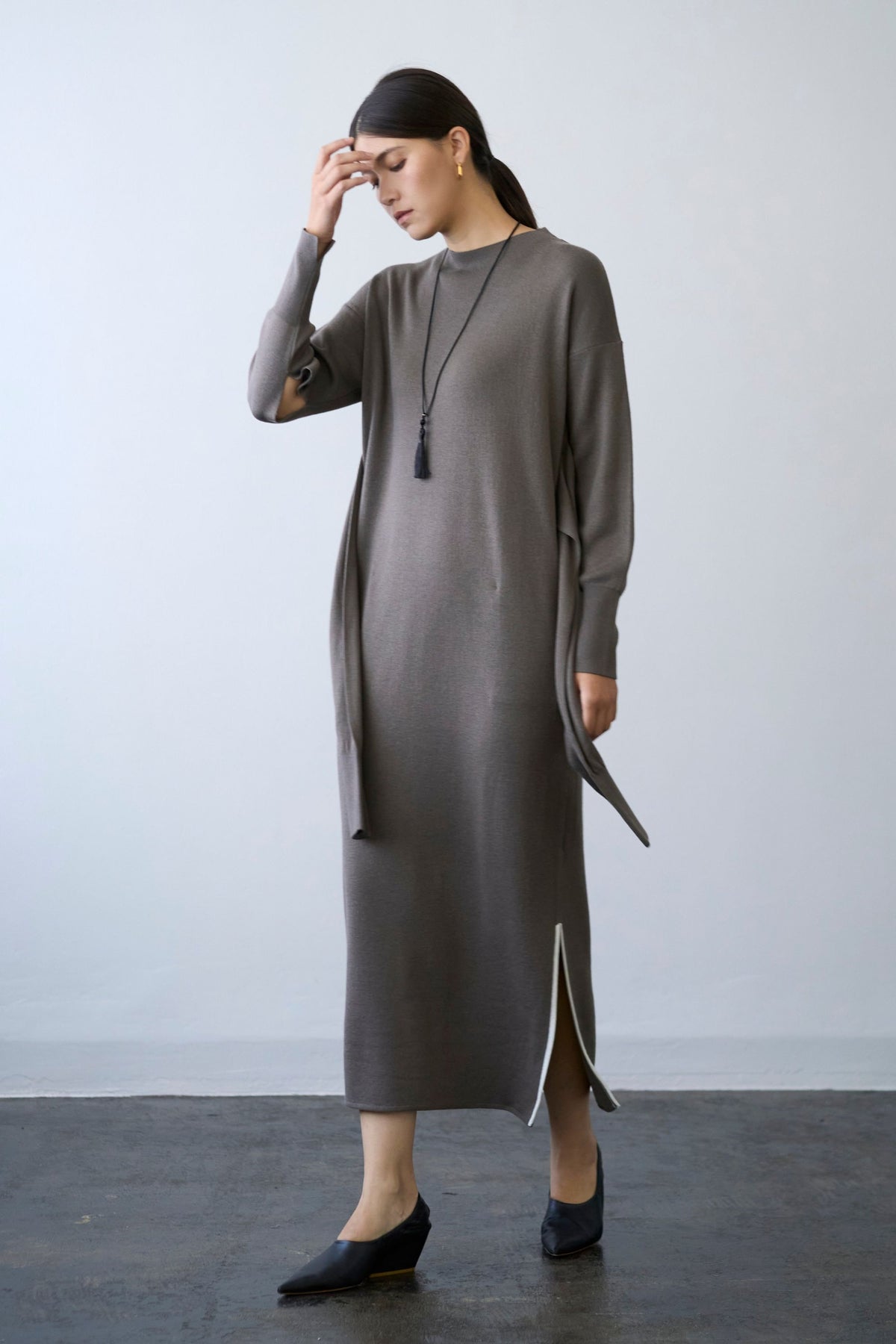 Double Sleeves Knit Dress - TAUPE / SHORT・LONG